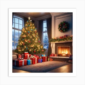 Christmas Tree In The Living Room 100 Art Print