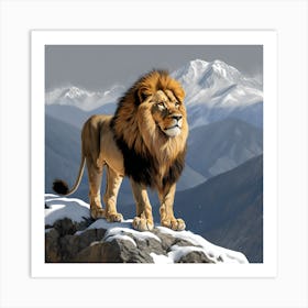 Lion In The Snow Art Print