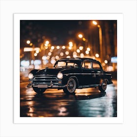 Classic Car At Night 1 Art Print