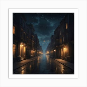 Wet Street At Night City art print 1 Art Print