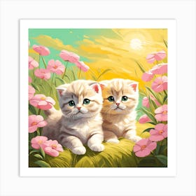 Flat Art Painting Adorable Two Scottish Fold Kittens 1 Art Print