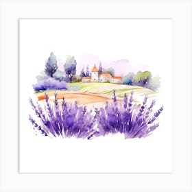 Watercolor Lavender Field 1 Art Print