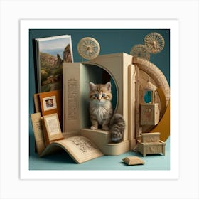 Cat In Book Art Print