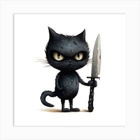 Black Cat With Knife Art Print