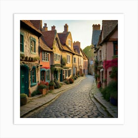 Firefly Claymation, Uk, Street, Houses, Bending, Perspective, Whimsical, Artistic, Detailed, Texture (11) Art Print