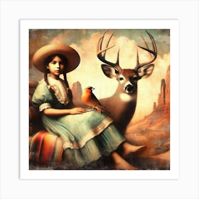 Girl And A Deer 1 Art Print