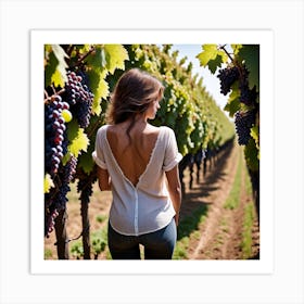 Back View Of Woman In Vineyard Art Print