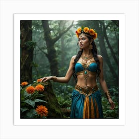 Asian Woman In The Forest Art Print