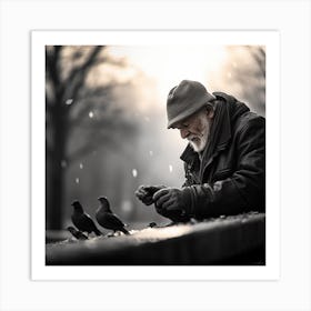 Old Man Feeding Pigeons 2 Art Print