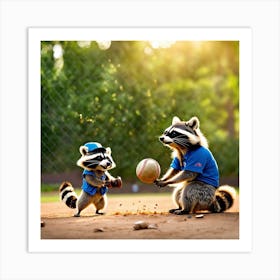 Raccoons Playing Baseball Art Print