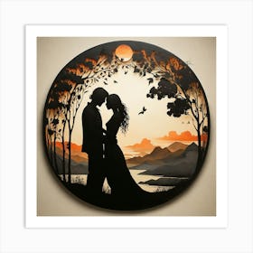 Boho Art Silhouette of man and woman Art Print