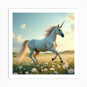 A Majestic Unicorn Galloping Through A Field Of Blooming Flowers 1 Art Print