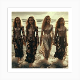 Four Girls Walking On The Beach Art Print