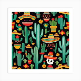 Mexican Cactus Seamless Pattern Art Print