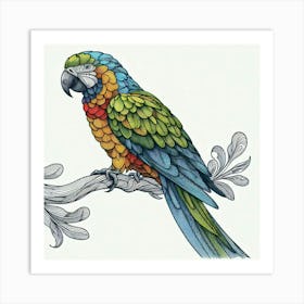 Line Art parrot 1 Art Print