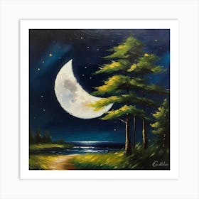 Moon And Trees Art Print