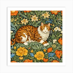 Cat In  Spring Flowers Art Print