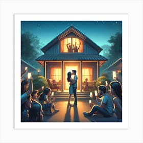 Couple kissing At Night Art Print