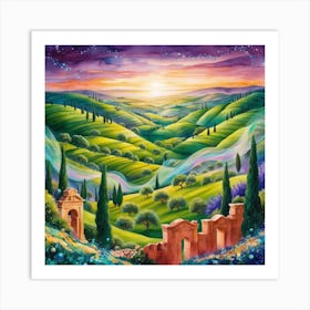 Sunset In Tuscany Art Print