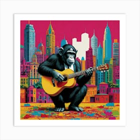 Chimp and the guitar 2 Art Print