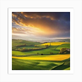 Sunset Over Fields Art Print