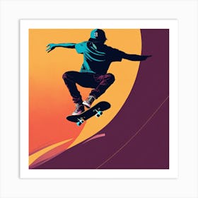 Skateboarder Airborne Elegance: Minimalistic Skateboarder Graphic for Stylish Wall Art and Apparel Art Print