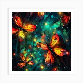 Colorful Butterflies On A Dark Background Art Print