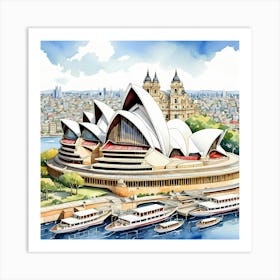 Sydney Opera House With Cityscape Art Print