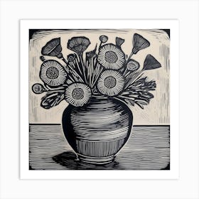 Flowers In A Vase Linocut 1 Art Print