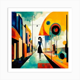 Woman Walking Down The Street Art Print