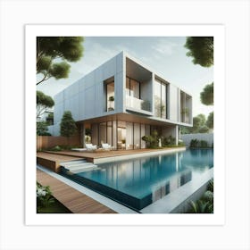 Modern House With Swimming Pool Art Print