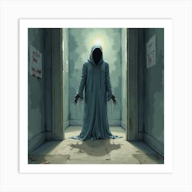 Horror Figure In A Watercolor Haunted Asylum 1 Art Print