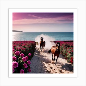 Horses On The Beach Art Print