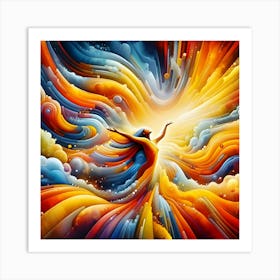 A visualization representing immense joy. Use vibrant colors, such as yellows and oranges, coming together in dynamic shapes to convey joy and celebration. 2 Art Print