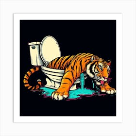 Tiger In The Toilet 2 Art Print