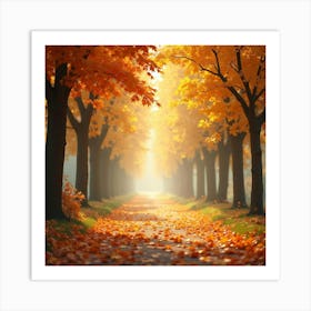 Enchanting Autumn Scene With Golden Leaves And Gentle Breeze 1 Art Print