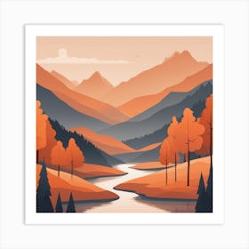 Misty mountains background in orange tone 30 Art Print