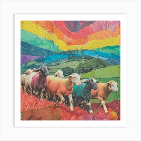 Rainbow Sheep Retro Collage 1 Art Print