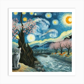 Starry Night Cat 1 Art Print