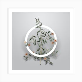 Vintage Goji Berry Branch Minimalist Flower Geometric Circle on Soft Gray n.0523 Art Print