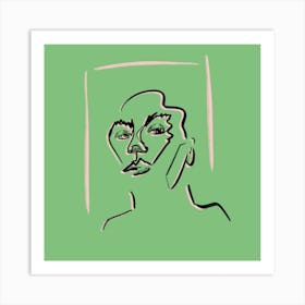 Green Portrait Sketch Square Art Print