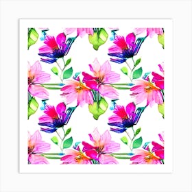 Watercolor Flowers On A White Background Art Print