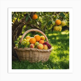 Basket Of Fruit In The Orchard Art Print