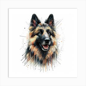 German Shepard Head - Abstract Line Art Illustration 26 Art Print