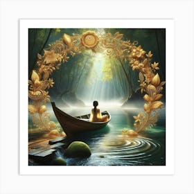 Meditating Woman In A Boat Art Print