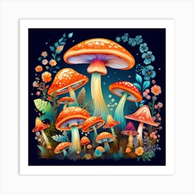 Mushrooms In The Forest 110 Art Print