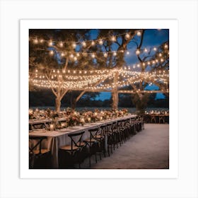 Wedding Reception With String Lights Art Print