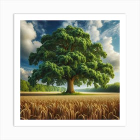 Oak Tree In The Field Art Print