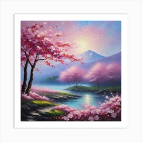 Cherry Blossoms By The Lake Art Print