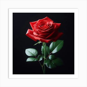 Single Red Rose On Black Background Art Print